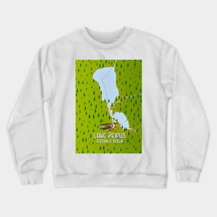 Lake Peipus Estonia and Russia map Crewneck Sweatshirt